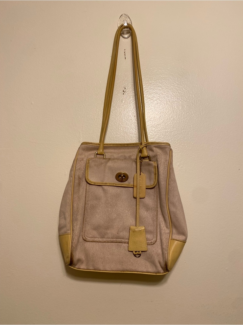 COACH VINTAGE Beige and Mustard Tote Bag - Womens Shoulder Bag. No L1P- 9781